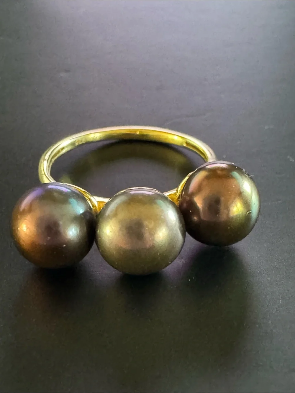 D’Joy 925 Gold Vermeil 3 Peacock Pearl Statement Ring - Size 6